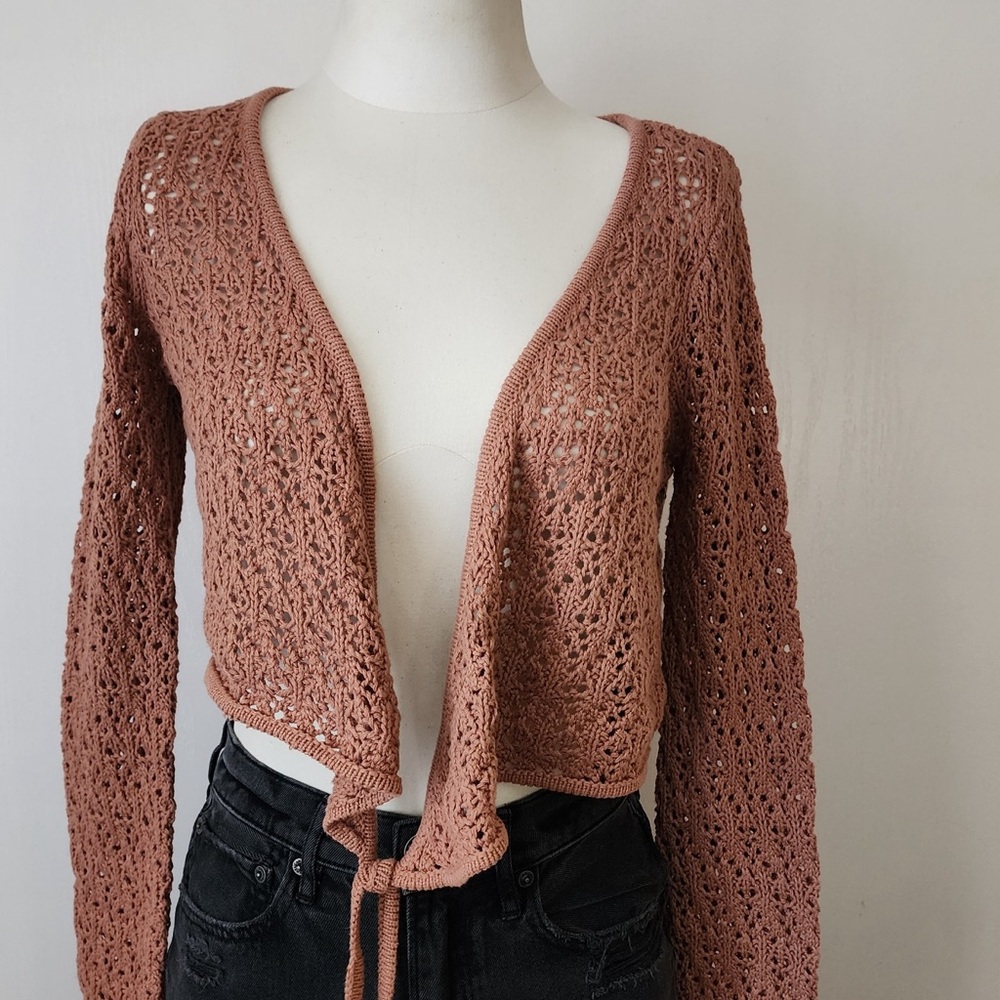 Aeropostale Brown Cardigan Sweater Open-Knit Design